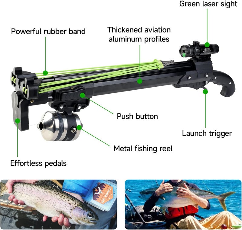 Catch&Hunt منجنيق صيد، قوس احترافي لتمديد الصيد مع عجلة صيد معدنية، سهم سمك، وحزام مطاطي - Image 5